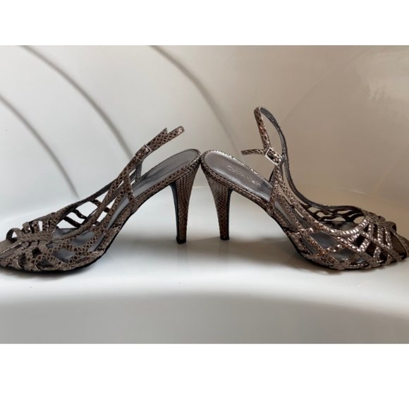 Calvin Klein Metallic Cut out Peep Toe Heels - Picture 3 of 7